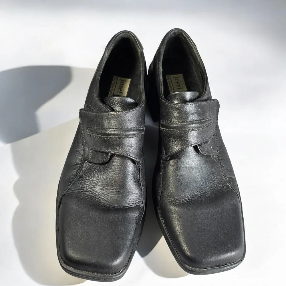 Josef Seibel Women Black Leather Hook and Loop Comfort Shoes Size EU 38 / 7.5 US